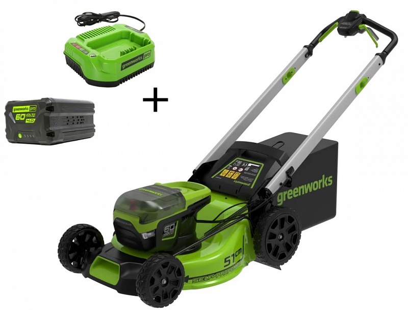 Газонокосилка аккумуляторная Greenworks GD60LM51SPK4 (С АКБ 4Ач и ЗУ ...