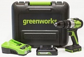 Дрель-шуруповерт аккумуляторная ударная GreenWorks GD24DD60 24V в кейсе (с АКБ 2АЧ и ЗУ)
